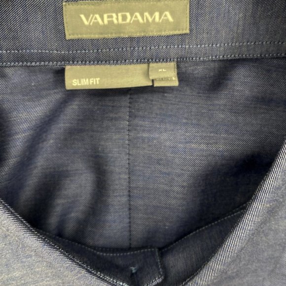 Vardama Dress Shirt Men Button Down Dover Textured Slim Fit Shirt Blue 17.5 - Picture 5 of 9